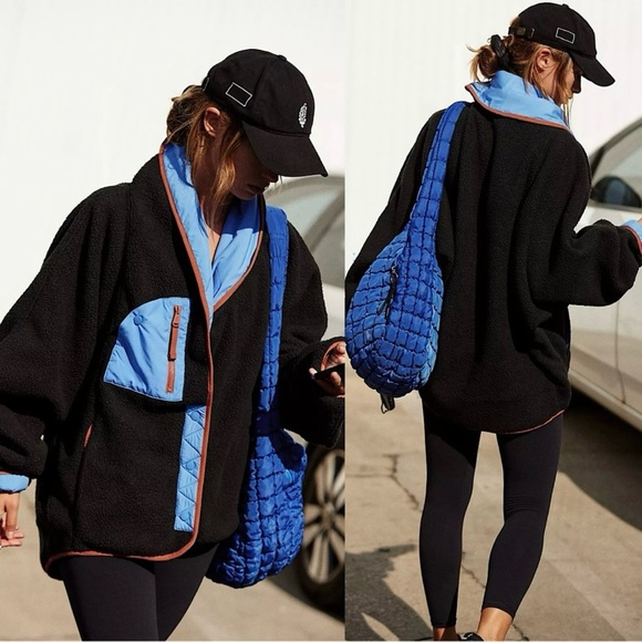 NWOT Free People ‘Hit the Slopes’ Fleece Shawl Jacket in Teal - Picture 9 of 11